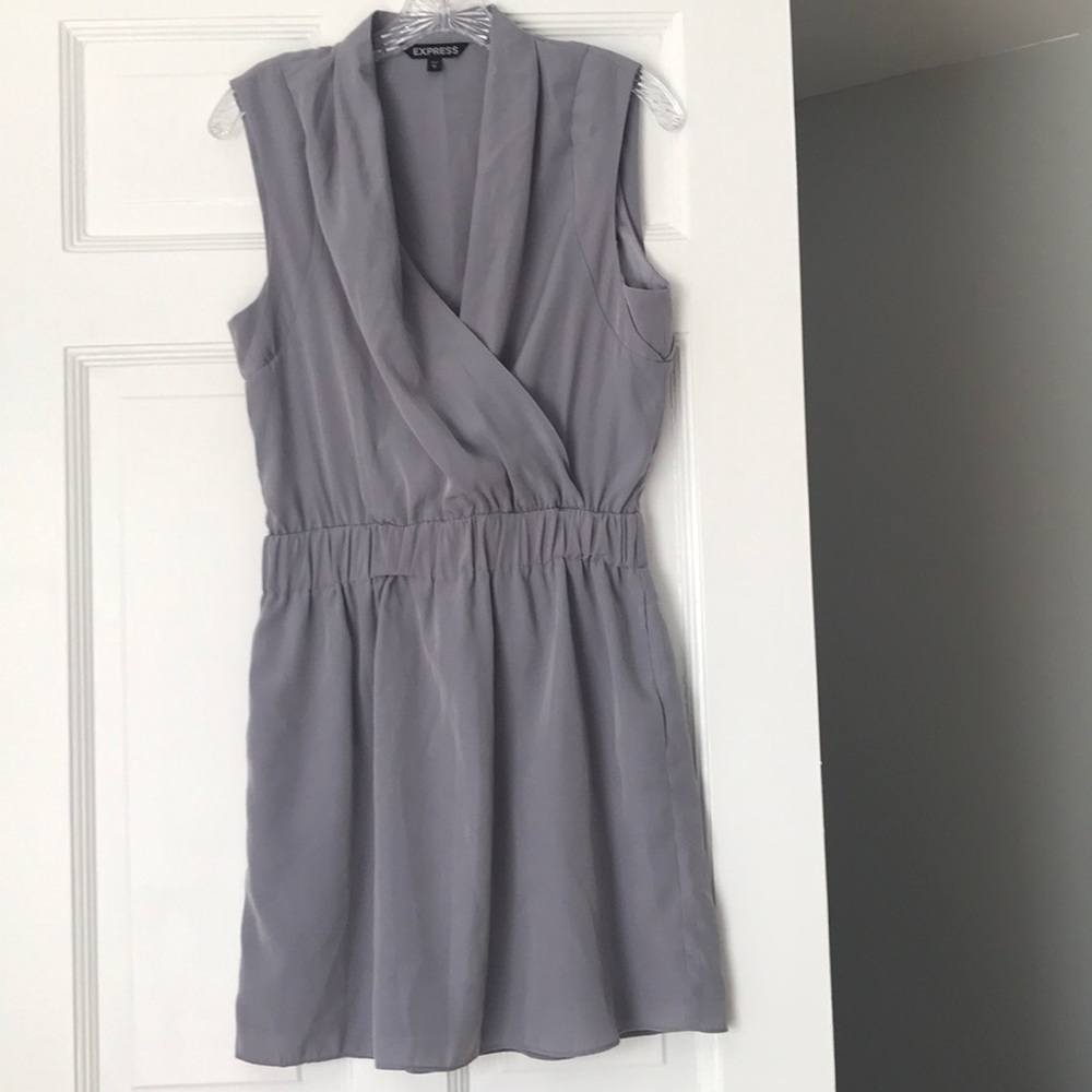 Express Light Gray Sleeveless Wrap Mini Dress